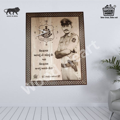 Personalized Wooden Engraved Police Theme Wall Clock | Custom Photo & Text Laser Engraved Gift for Officers