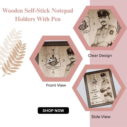 Personalized Wooden Engraved Police Theme Wall Clock | Custom Photo & Text Laser Engraved Gift for Officers