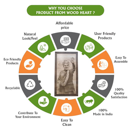 Wooden Engraved Portrait Frame – Personalized Laser Engraved Wall Art Gift | Custom MDF Wood Plaque by Wood Heart | Make in India