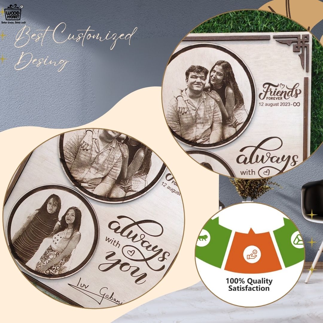 Personalized Wooden Friends Forever Engraved Photo Frame | Always With You Friendship Gift | Custom Wooden Plaque for Best Friends