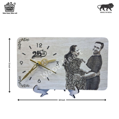 Personalized 25th Anniversary Wooden Engraved Photo Clock | Custom Couple Gift | Table Decor by Wood Heart