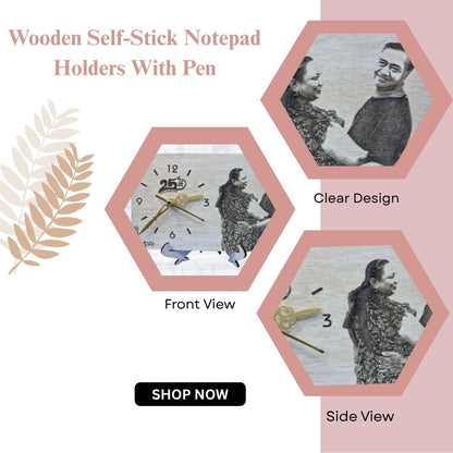 Personalized 25th Anniversary Wooden Engraved Photo Clock | Custom Couple Gift | Table Decor by Wood Heart