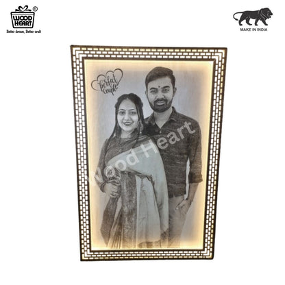 Wooden Engraved LED Frame – Personalized Couple Photo Gift | Perfect Couple Design by Wood Heart