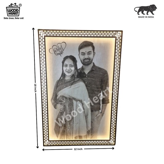 Wooden Engraved LED Frame – Personalized Couple Photo Gift | Perfect Couple Design by Wood Heart