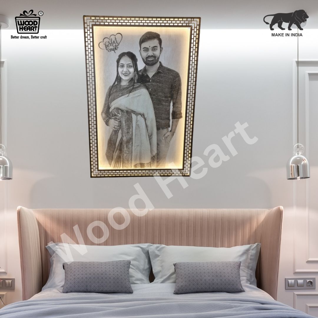 Wooden Engraved LED Frame – Personalized Couple Photo Gift | Perfect Couple Design by Wood Heart