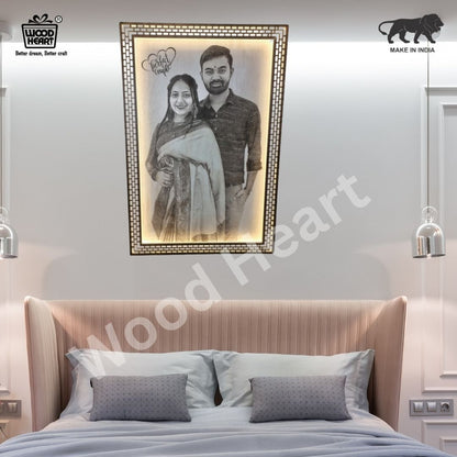 Wooden Engraved LED Frame – Personalized Couple Photo Gift | Perfect Couple Design by Wood Heart