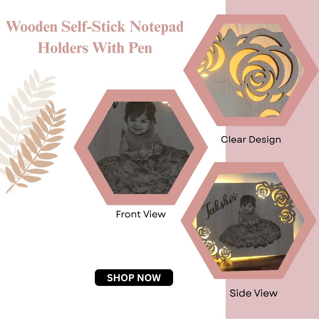 Personalized Wooden LED Photo Frame with Floral Design | Custom Baby Name Engraved Light Frame | Wood Heart Gift Decor