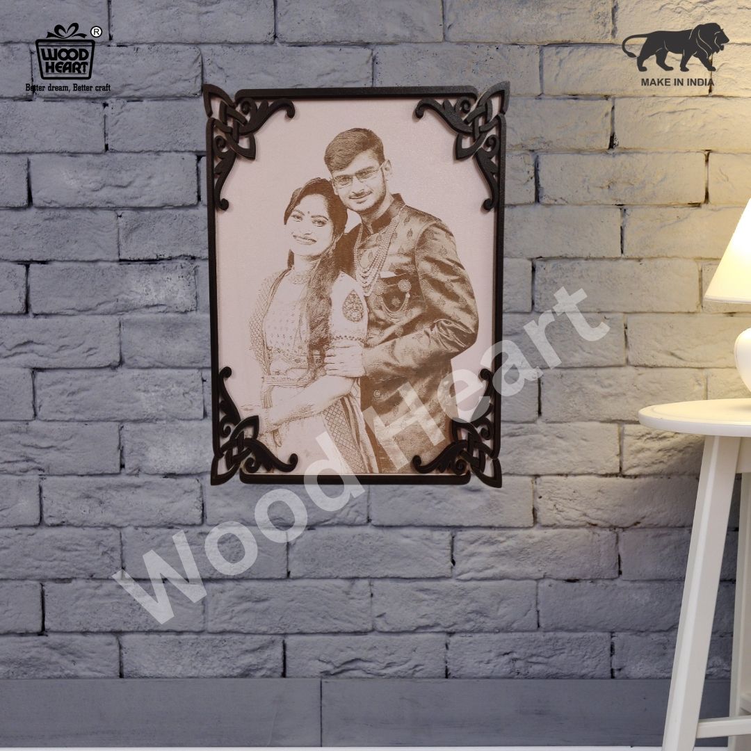 Personalized Wooden Engraved Couple Frame | Customized Gift for Anniversary, Wedding & Special Occasions | Wood Heart
