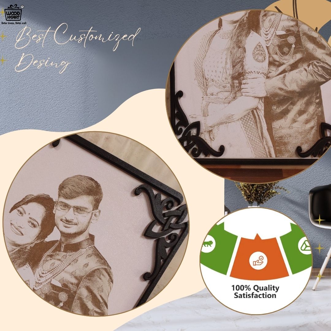 Personalized Wooden Engraved Couple Frame | Customized Gift for Anniversary, Wedding & Special Occasions | Wood Heart