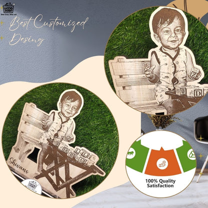 Personalized Wooden Cutout Photo Frame – Kids Custom Laser Engraved Design | Unique Baby Gift | Table Décor by Wood Heart