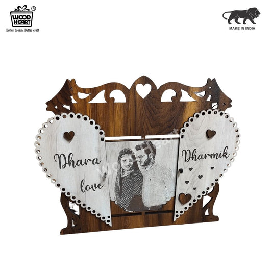 Personalized Heart Shape Couple Wooden Photo Frame | Custom Love Theme Gift Frame