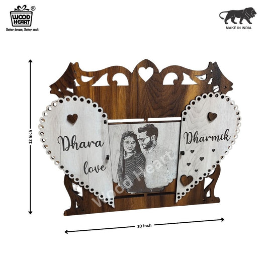 Personalized Heart Shape Couple Wooden Photo Frame | Custom Love Theme Gift Frame