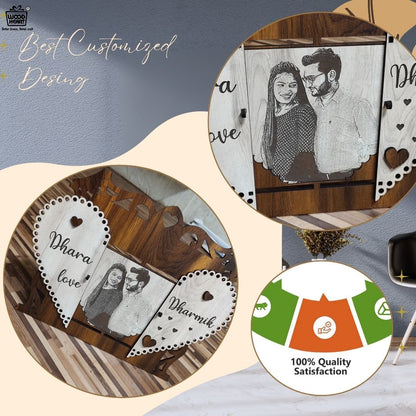 Personalized Heart Shape Couple Wooden Photo Frame | Custom Love Theme Gift Frame
