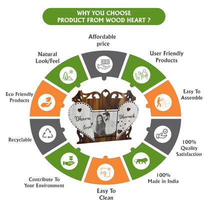 Personalized Heart Shape Couple Wooden Photo Frame | Custom Love Theme Gift Frame