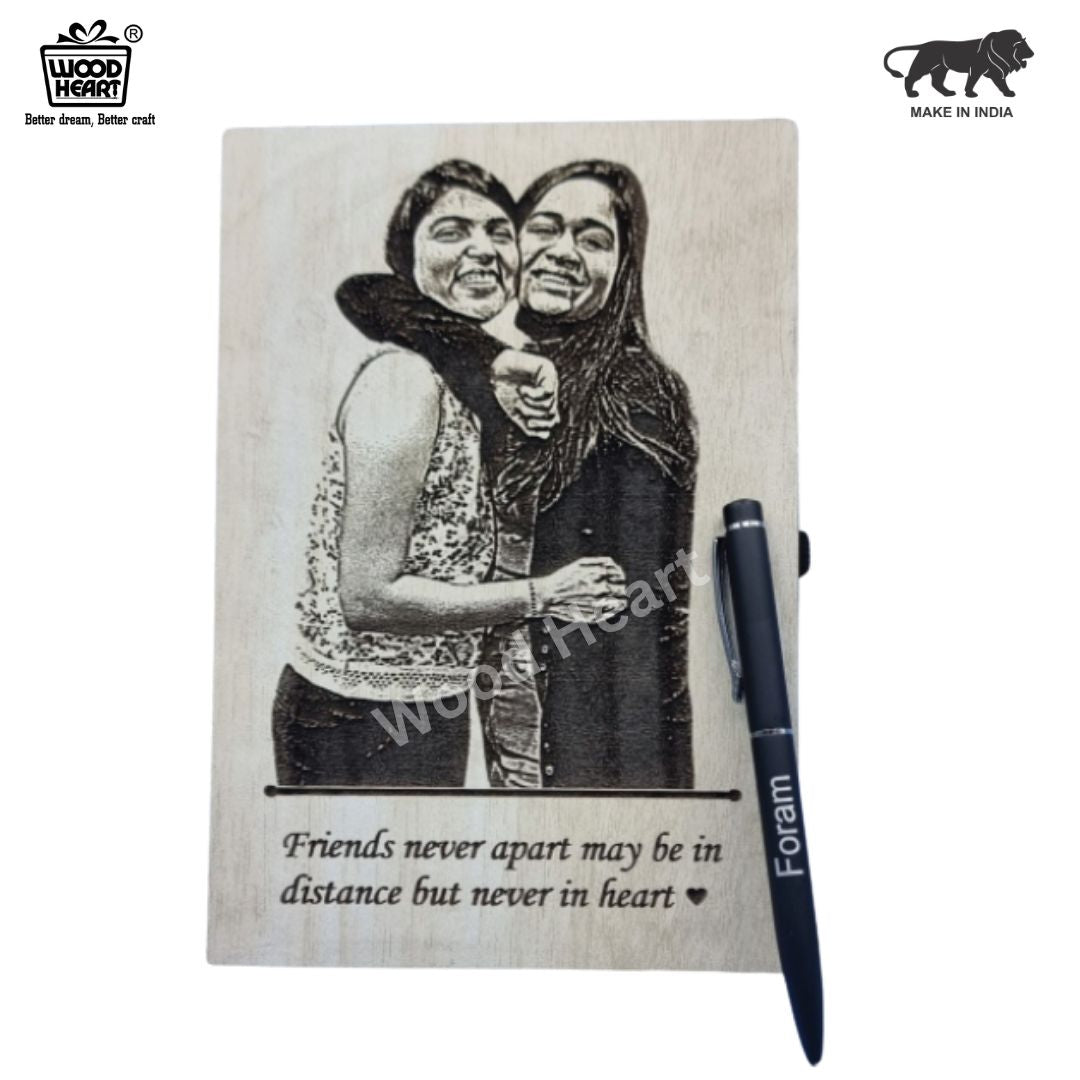 Personalized Wooden Engraved Diary with Pen – Friendship Edition
