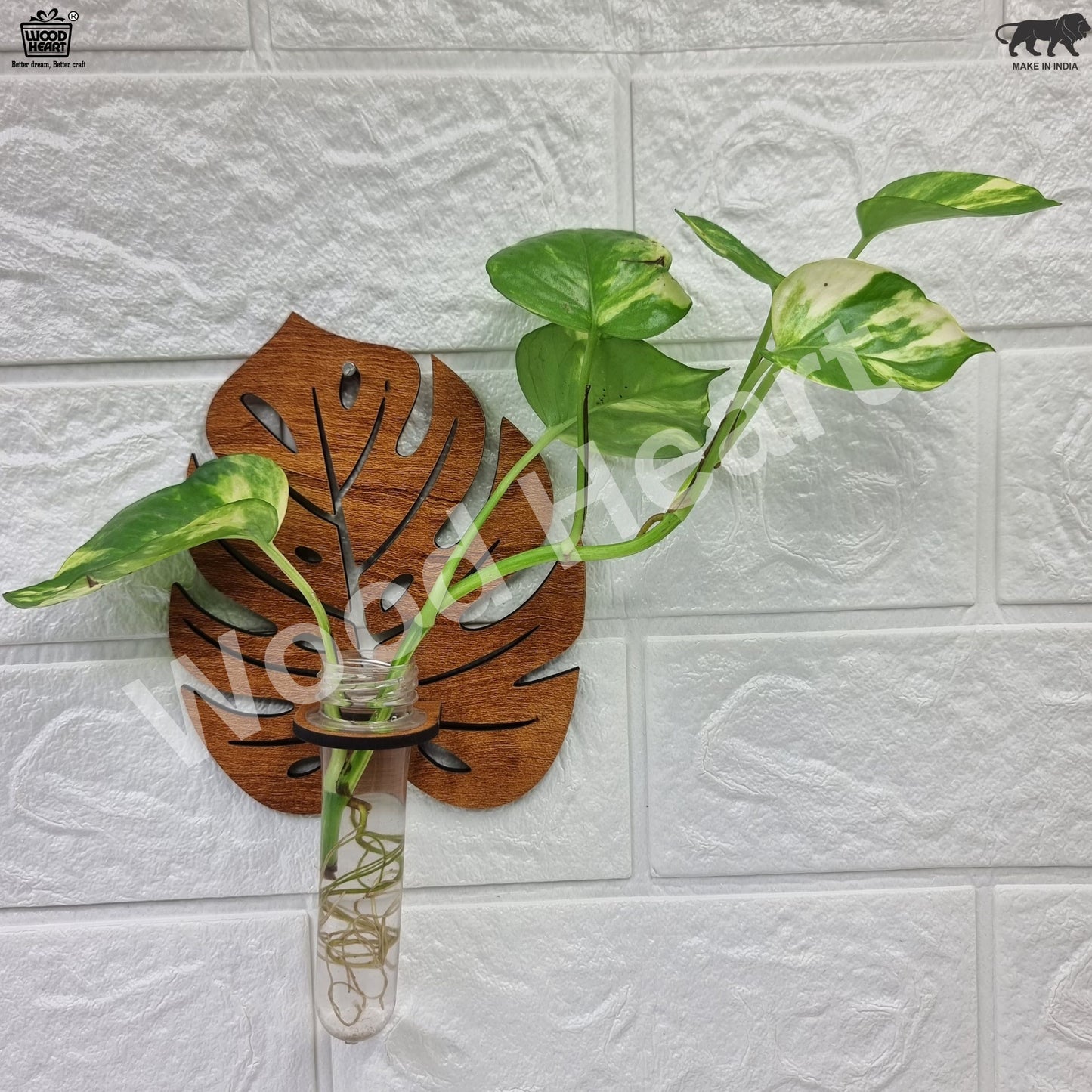 Wooden Leaf Wall Hanging Planter with Glass Tube
