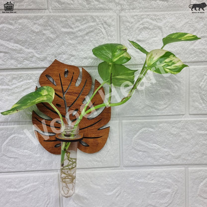 Wooden Leaf Wall Hanging Planter with Glass Tube