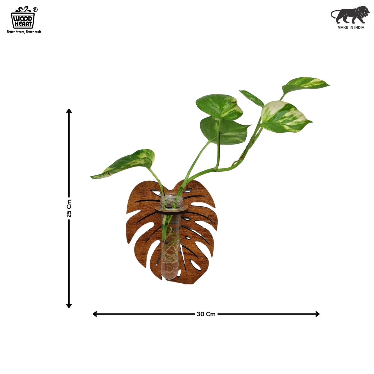 Wooden Leaf Wall Hanging Planter with Glass Tube