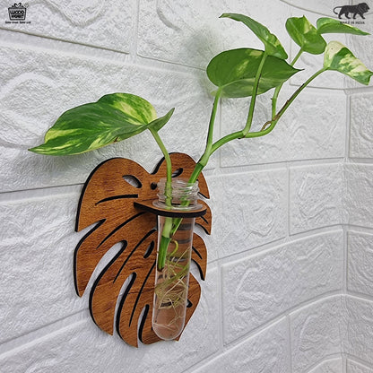 Wooden Leaf Wall Hanging Planter with Glass Tube