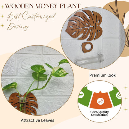 Wooden Leaf Wall Hanging Planter with Glass Tube