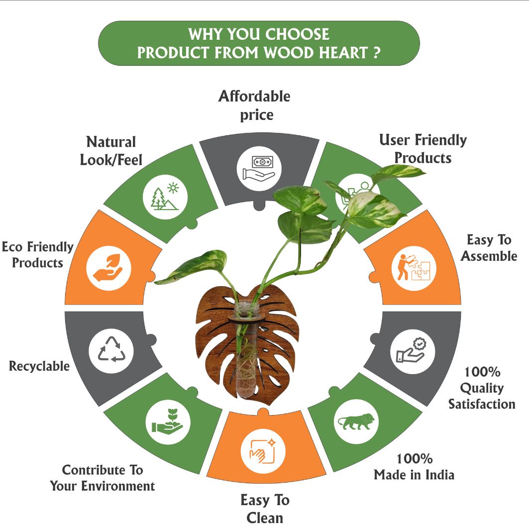 Wooden Leaf Wall Hanging Planter with Glass Tube