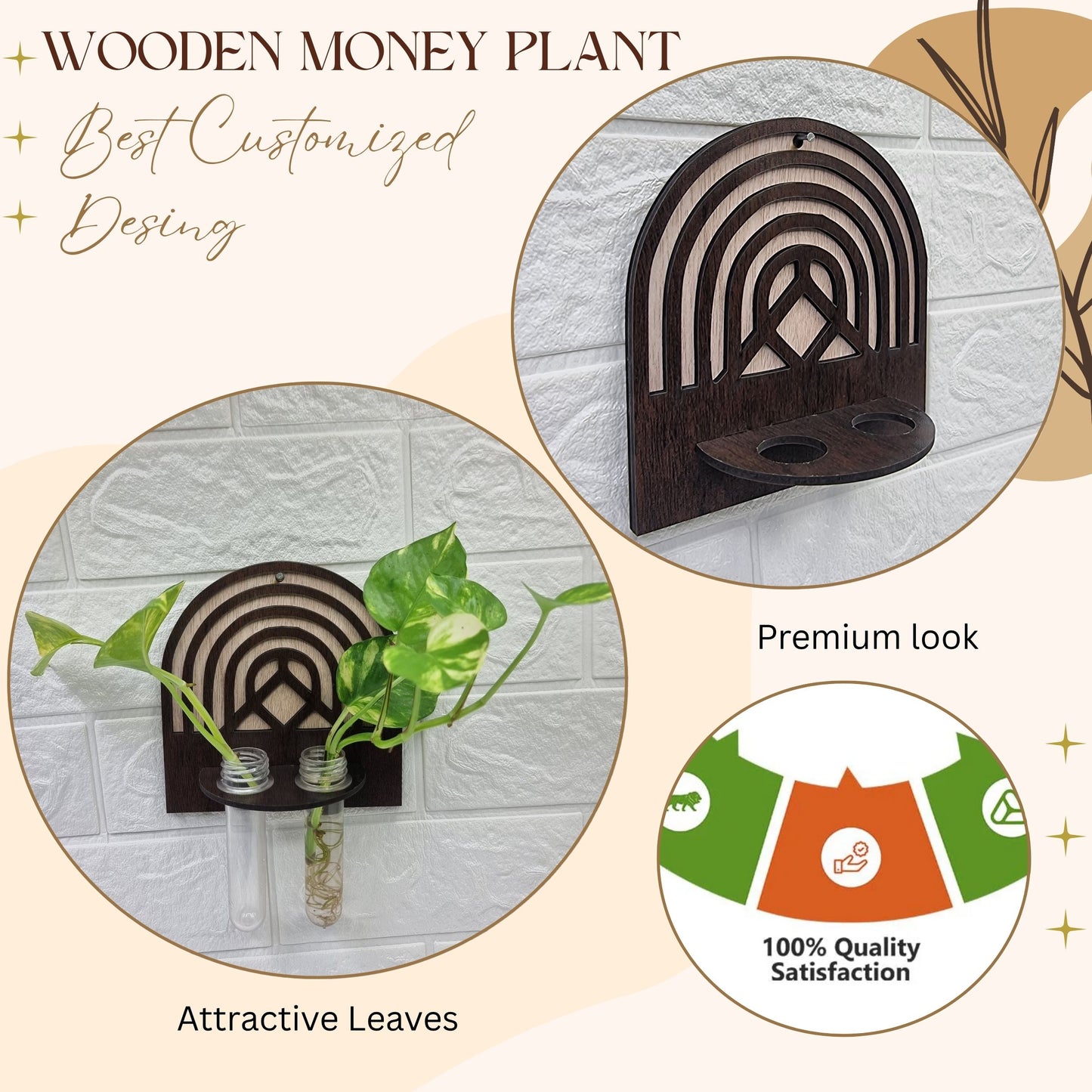 Wooden Wall Hanging Planter with Dual Glass Tubes