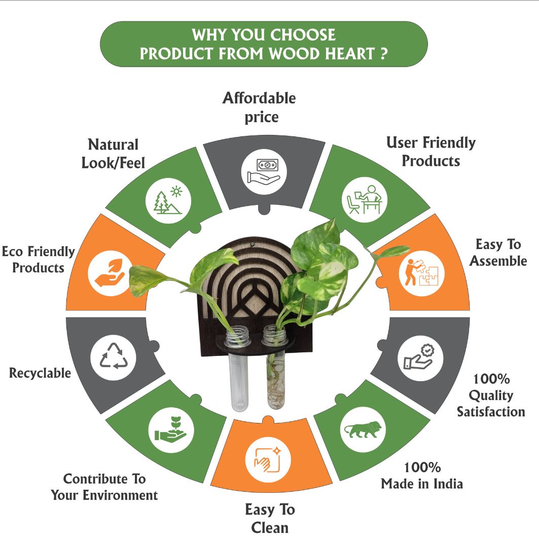 Wooden Wall Hanging Planter with Dual Glass Tubes