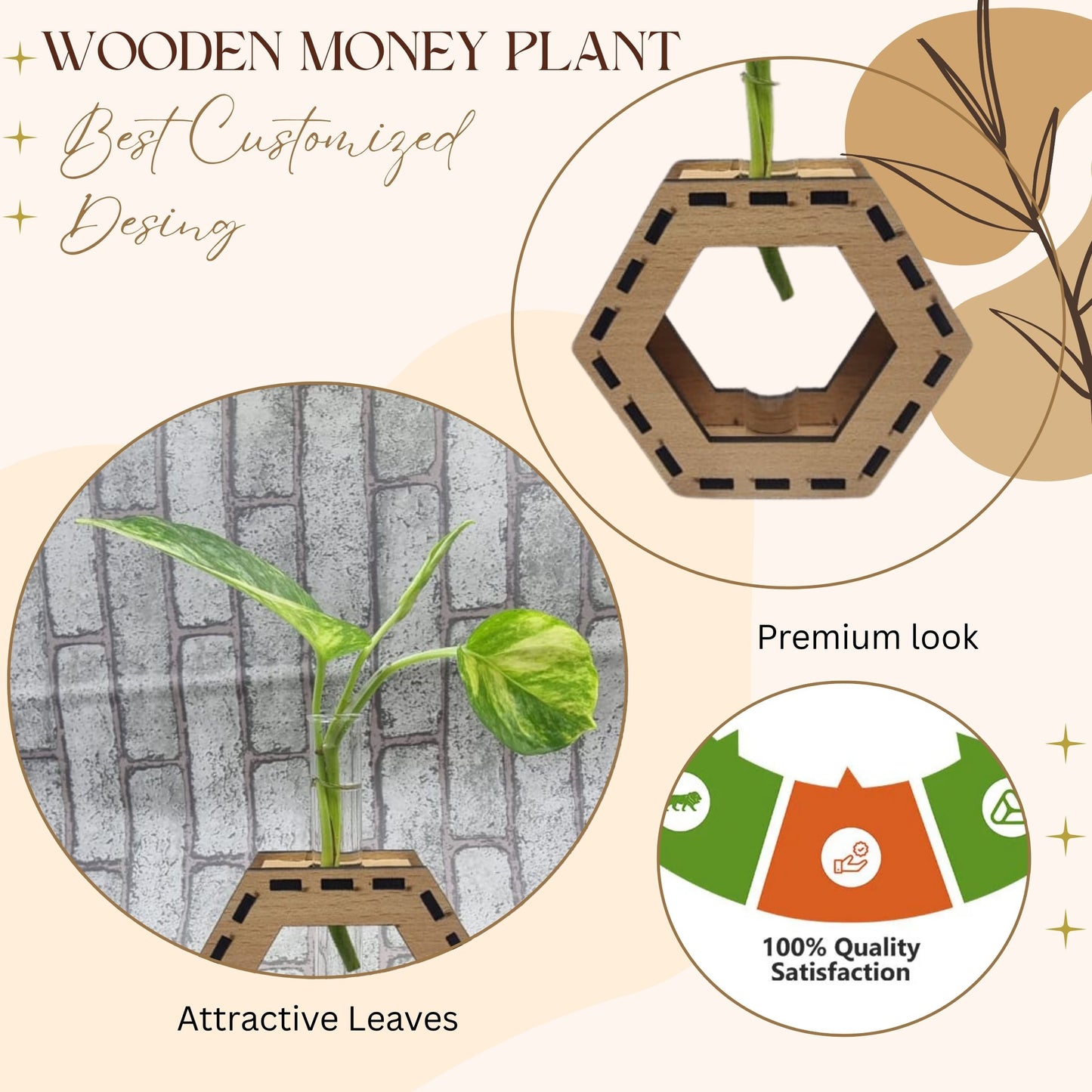 Wooden Hexagon Tabletop Planter with Glass Tube