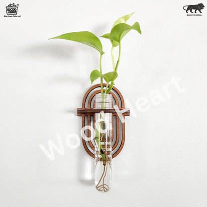 Wooden Geometric Wall Hanging Planter with Glass Tube