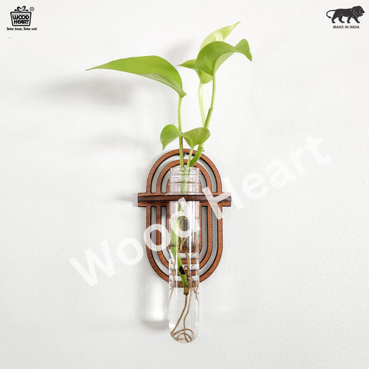 Wooden Geometric Wall Hanging Planter with Glass Tube