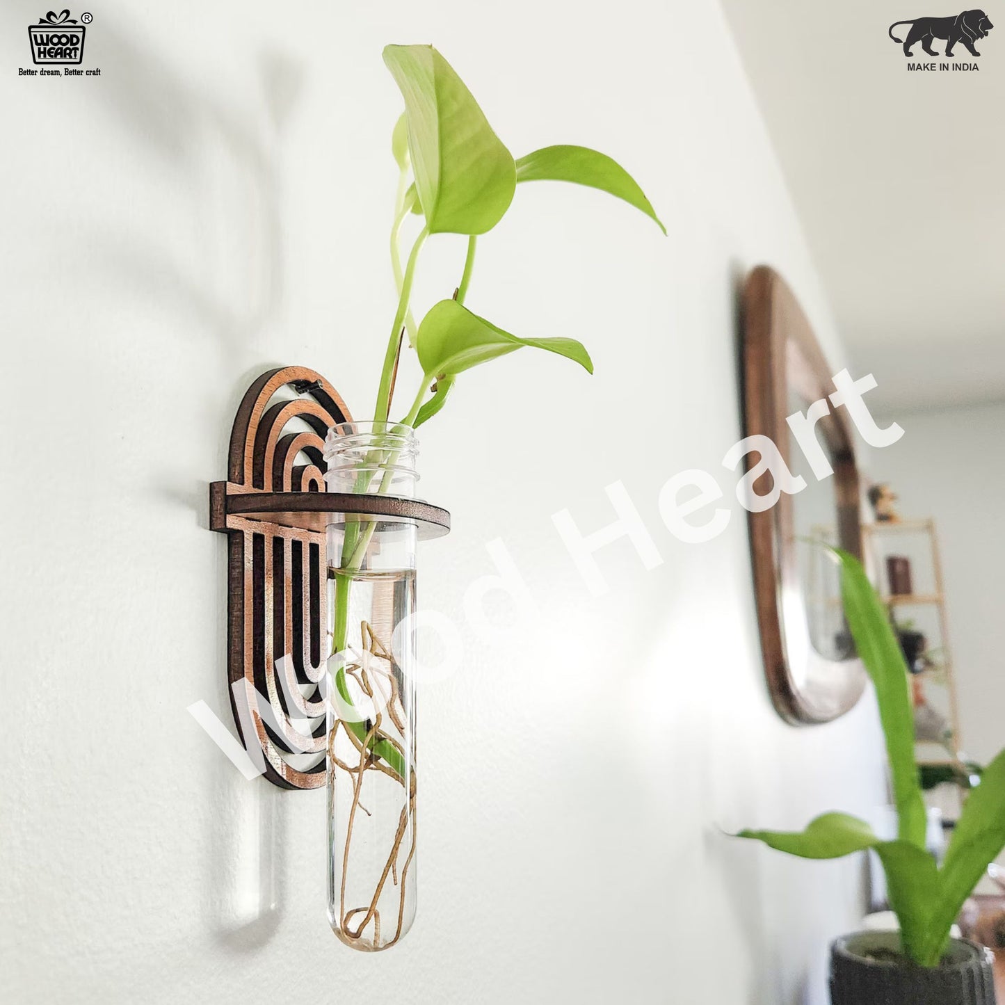 Wooden Geometric Wall Hanging Planter with Glass Tube