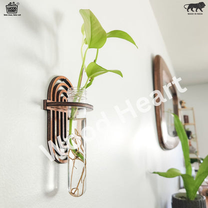 Wooden Geometric Wall Hanging Planter with Glass Tube