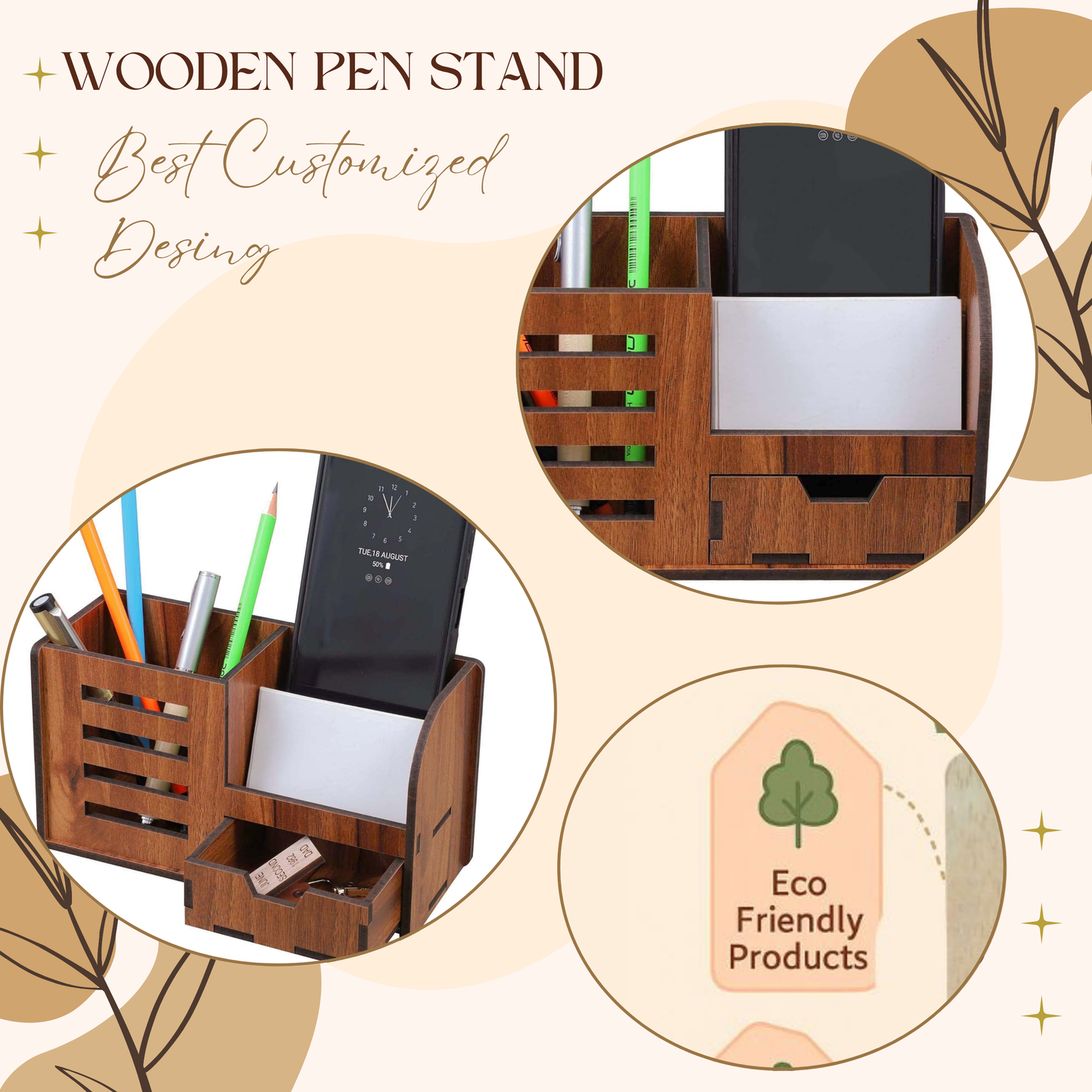 WoodHeart Premium Wooden Desk Organizer with Drawer