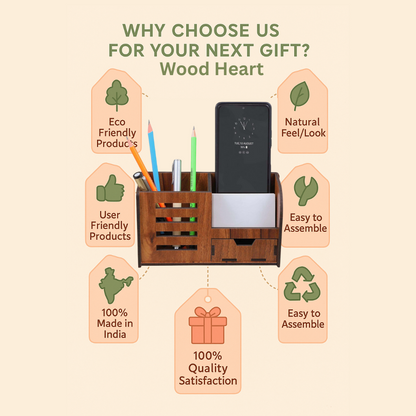 WoodHeart Premium Wooden Desk Organizer with Drawer