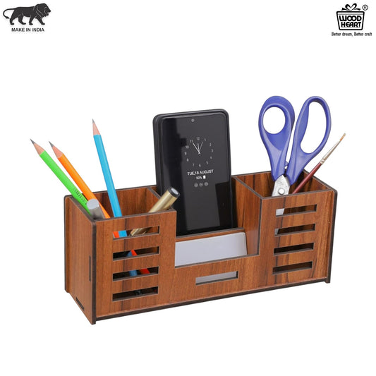 WoodHeart Wooden Desk Organizer with Phone & Stationery Holder