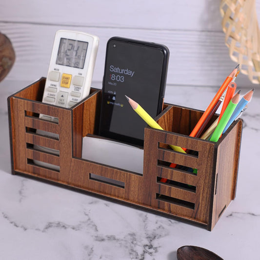 WoodHeart Wooden Desk Organizer with Phone & Stationery Holder