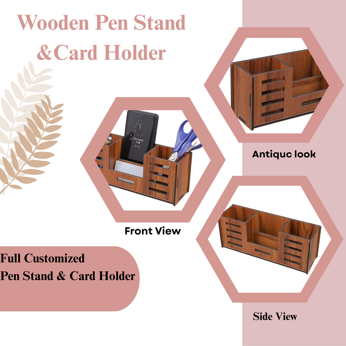 WoodHeart Wooden Desk Organizer with Phone & Stationery Holder