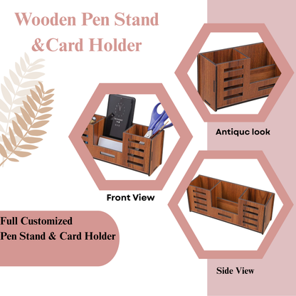 WoodHeart Wooden Desk Organizer with Phone & Stationery Holder