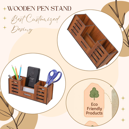 WoodHeart Wooden Desk Organizer with Phone & Stationery Holder