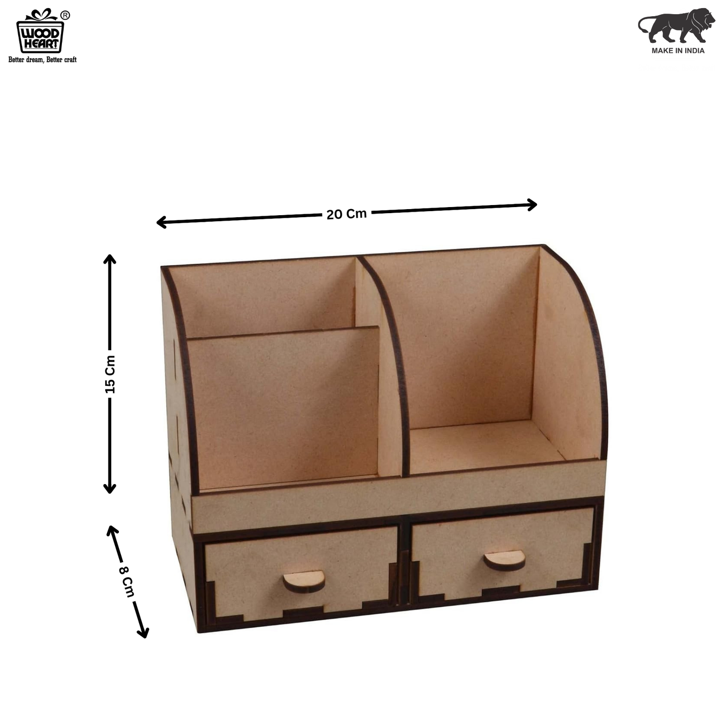 WoodHeart Wooden Desk Organizer with Dual Drawers & Mobile Stand