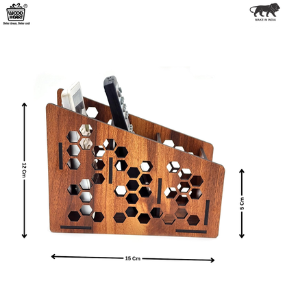 WoodHeart HexaCut Wooden Remote & Mobile Organizer Stand