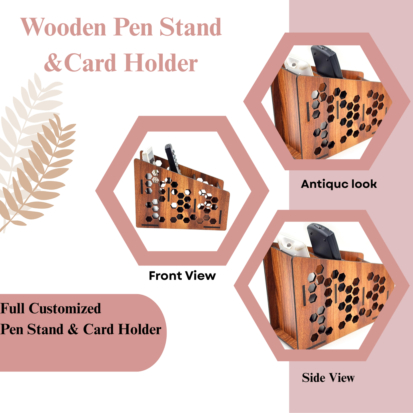 WoodHeart HexaCut Wooden Remote & Mobile Organizer Stand