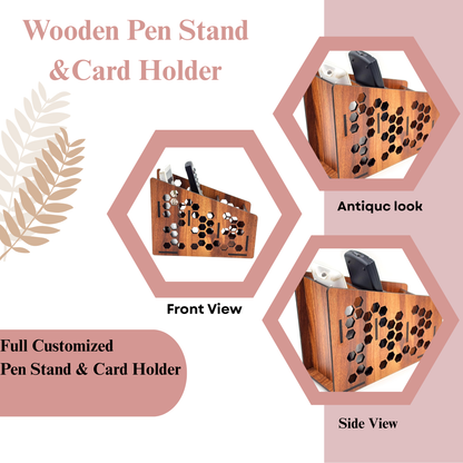 WoodHeart HexaCut Wooden Remote & Mobile Organizer Stand