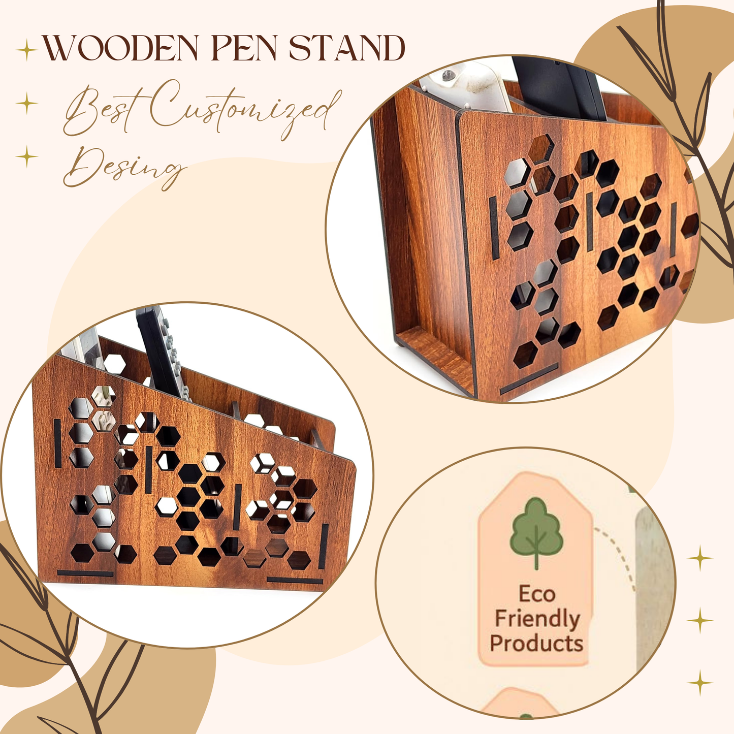 WoodHeart HexaCut Wooden Remote & Mobile Organizer Stand