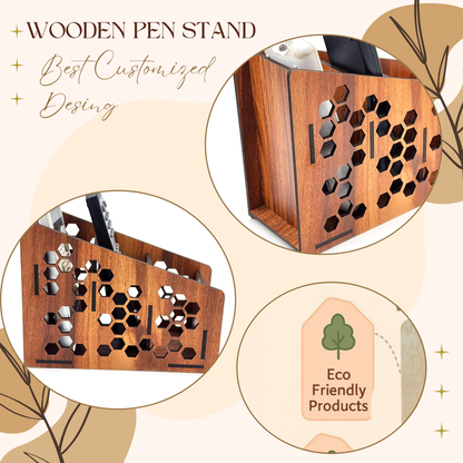 WoodHeart HexaCut Wooden Remote & Mobile Organizer Stand