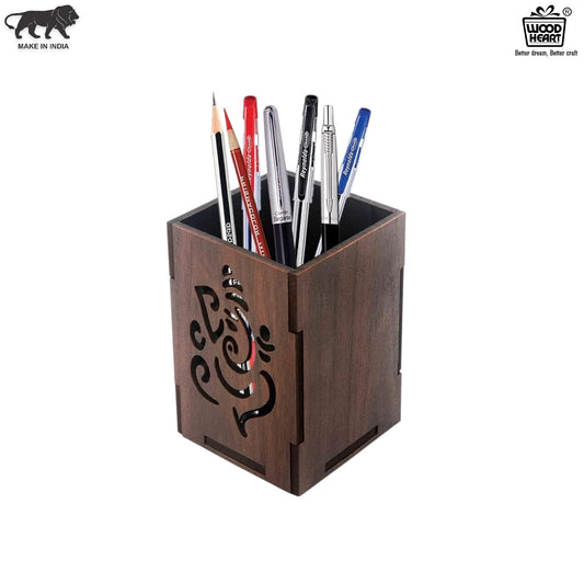 WoodHeart Ganesha Engraved Wooden Pen Stand