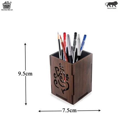 WoodHeart Ganesha Engraved Wooden Pen Stand