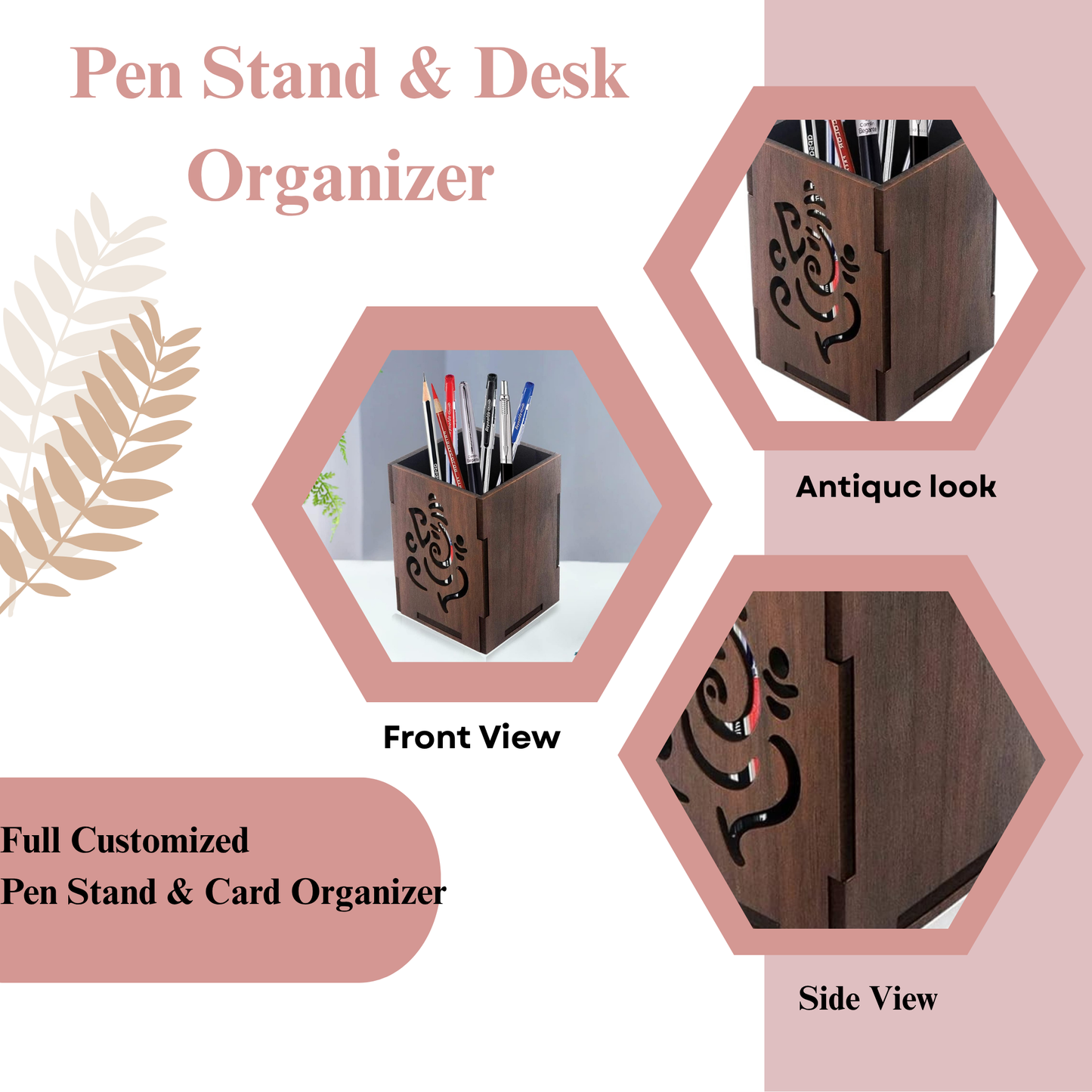 WoodHeart Ganesha Engraved Wooden Pen Stand