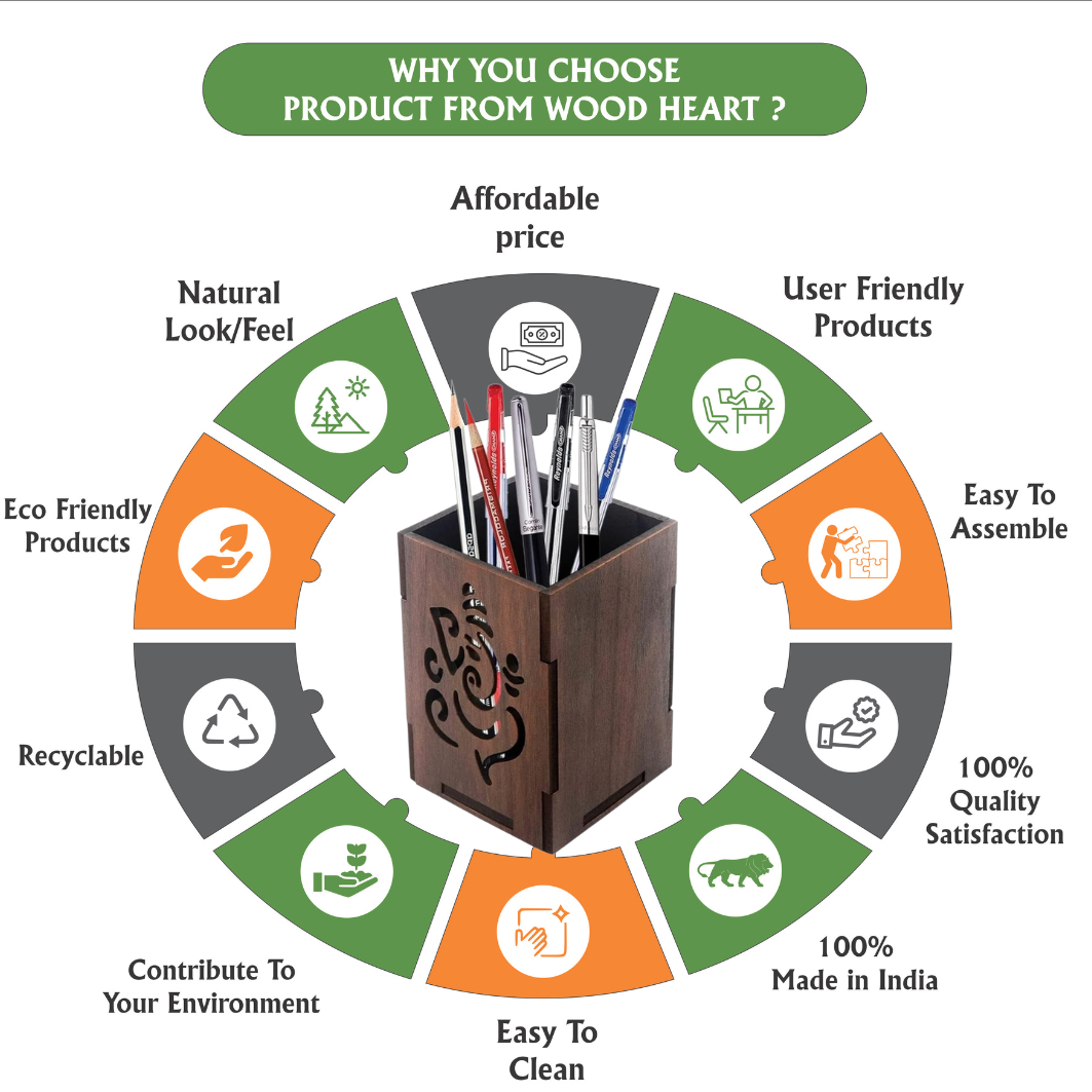 WoodHeart Ganesha Engraved Wooden Pen Stand