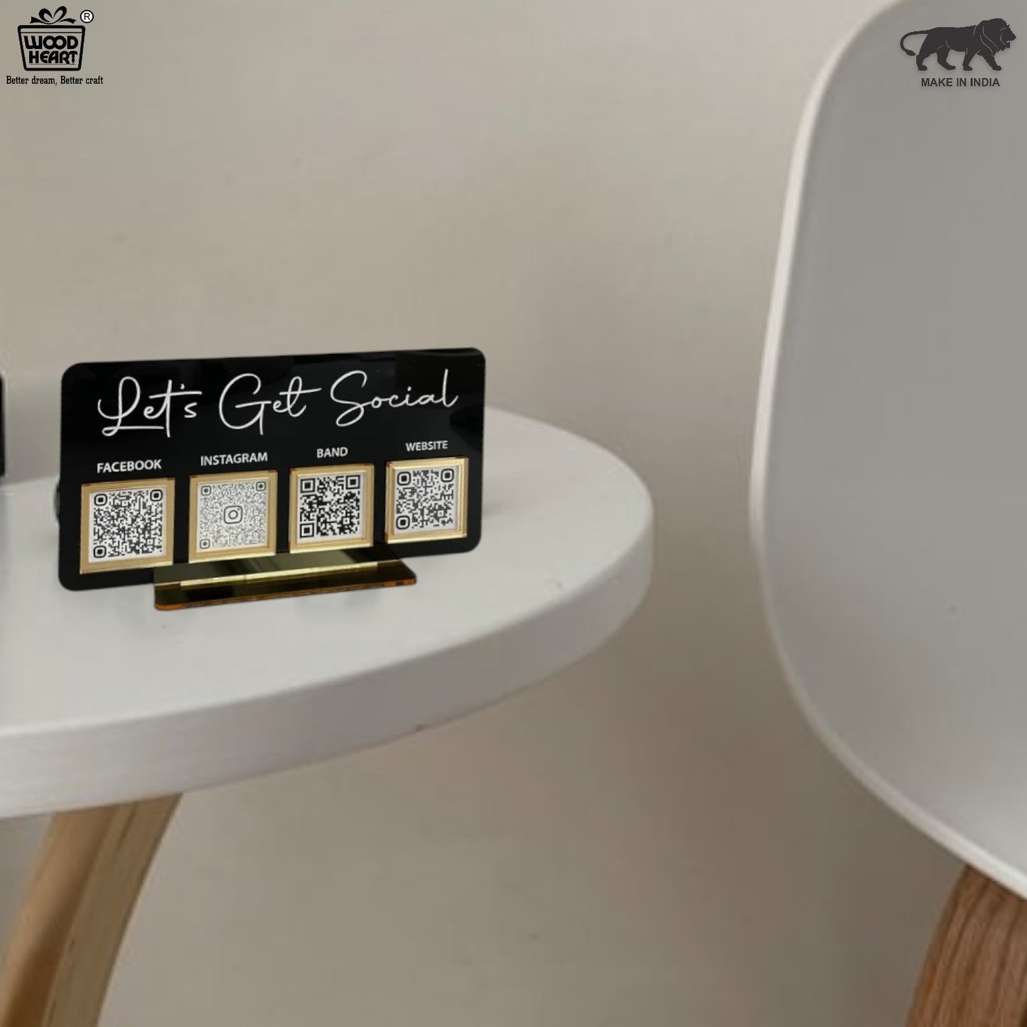 Luxury Black Acrylic QR Code Display Stand – “Let’s Get Social”